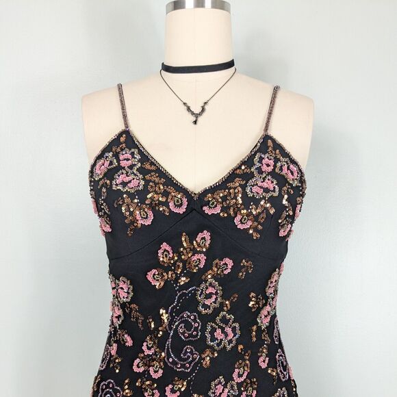 Vintage Sue Wong Prom Dress Midi Gown 10 Black Pink Silk Fairy Y2K Whimsigoth - Picture 7 of 13